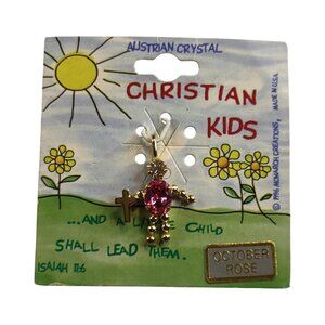 Austrian Crystal "Christian Kids" Necklace Pendant Pink and Gold-Tone New NWT